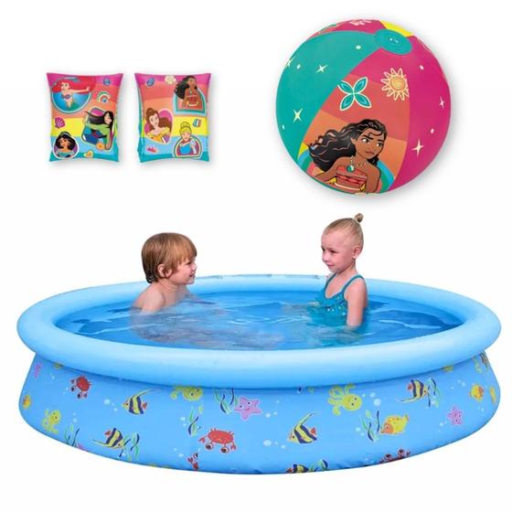 Imagem de Kit Piscina Infantil 1000 L + Boia de Braco e Uma Bola Estampa Princesas