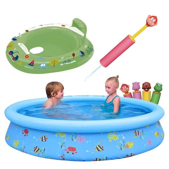 Imagem de Kit Piscina Infantil 1000 L + Bote Fralda Verde + Lanca Agua de Bichinhos