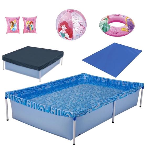 Imagem de Kit Piscina Infantil 1000l + Capa + Forro + Bola e Boias Princesas  Mor e Lazer 