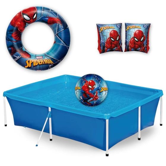 Imagem de Kit Piscina Infantil 2000 Litros + Bola Inflavel + 2 Boias do Homem Aranha  Mor 