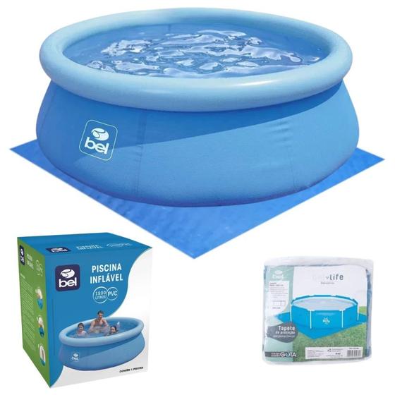 Imagem de Kit Piscina Infantil Redonda Inflavel 1900 Litros 2,15 M + Forro para Protecao 2,75 X 2,75 M  Bel 