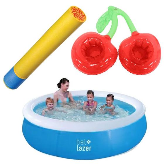 Imagem de Kit Piscina Inflável 1000L + Lança Água+ Bóia P/ Copo Cereja