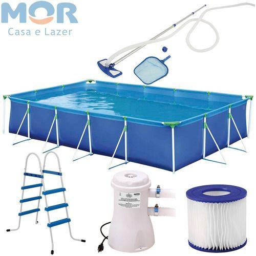 Imagem de Kit Piscina Premium 10000 Litros Mor C/ Kit Limpeza + Escada