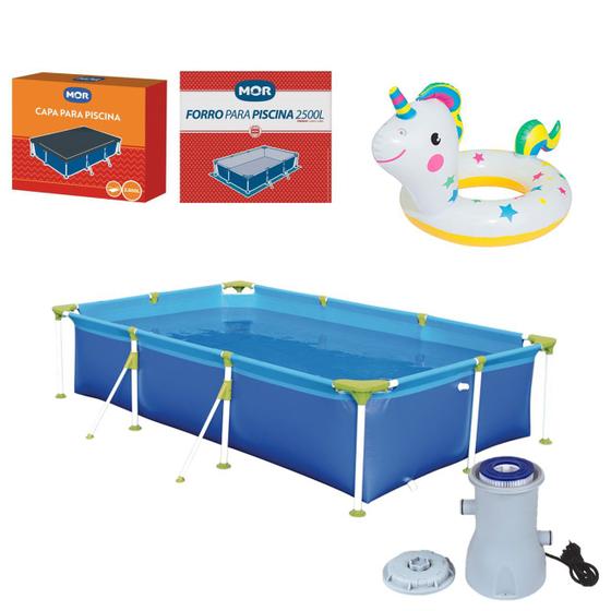 Imagem de Kit Piscina Premium 2500 Litros Capa Forro Filtro Boia Inflável Infantil Animais - 110V Mor