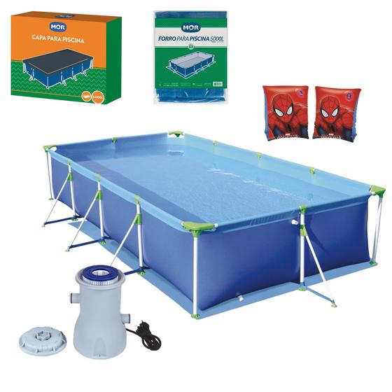 Imagem de Kit Piscina Premium 5000 Litros Capa Forro Filtro Boia Braço Homem Aranha - 220V Mor