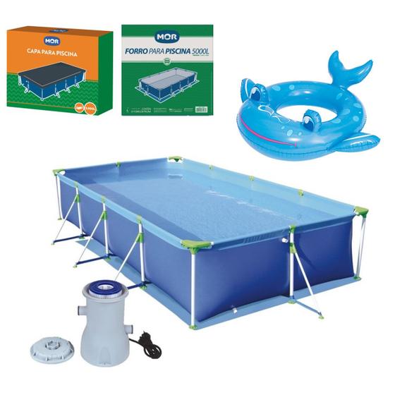 Imagem de Kit Piscina Premium 5000 Litros Capa Forro Filtro Boia Inflável Infantil Animais - 220V Mor