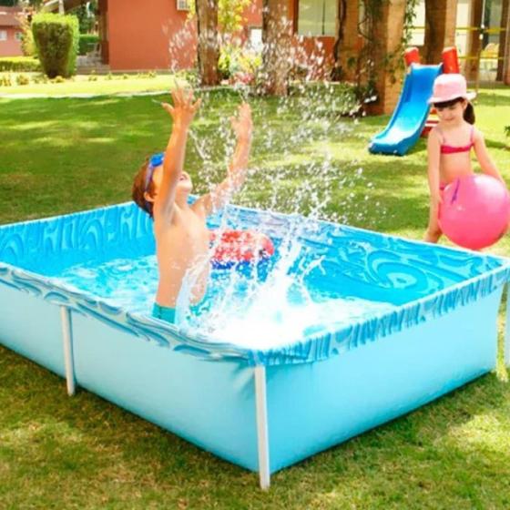 Imagem de Kit piscina quadrada 1000 litros com brinquedo lança água