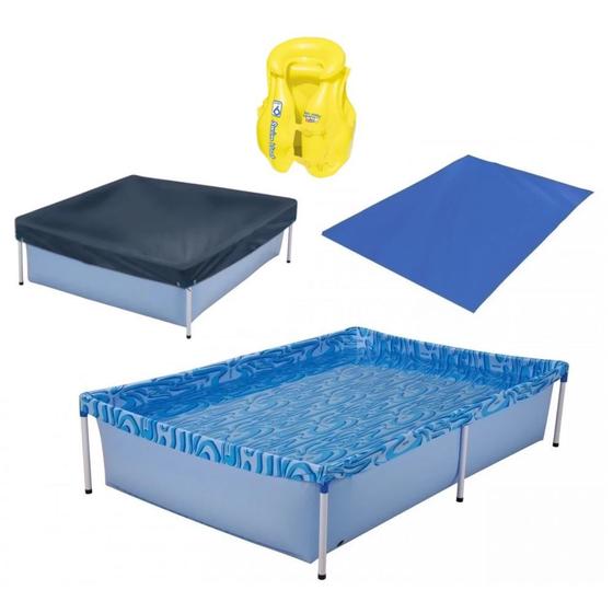 Imagem de Kit Piscina Retangular 1000 Litros + Capa + Forro + Colete Inflavel Infantil  Mor 