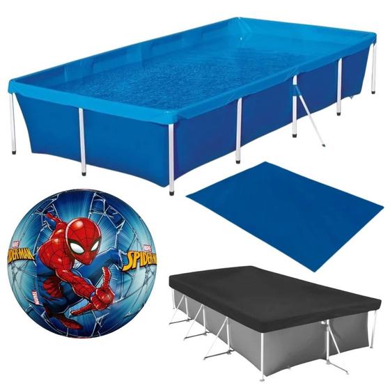 Imagem de Kit Piscina Retangular 3000 Lts Mor + Capa e Forro + Bola Inflavel do Homem-aranha