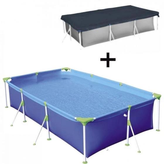 Imagem de Kit Piscina Retangular 3700 L Premium + Capa para Protecao Mor