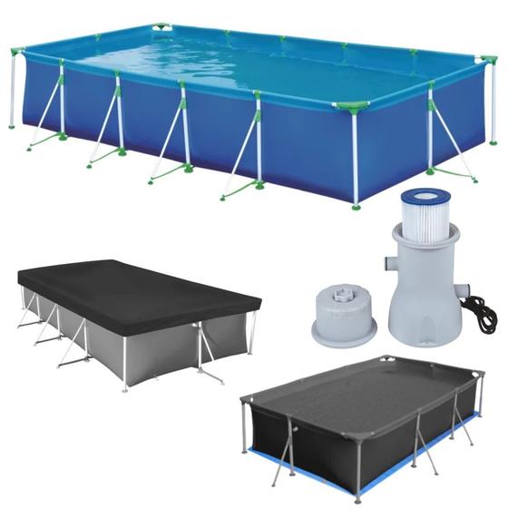 Imagem de Kit Piscina Retangular 7600 L com Capa, Forro e Filtro 220v 3.600 L/H  Mor 