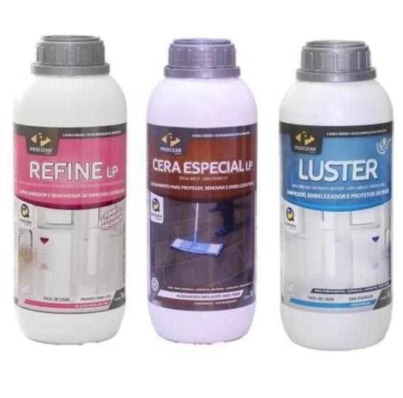 Imagem de Kit pisoclean luster brilho e proteção + cera especial + refine tira manchas