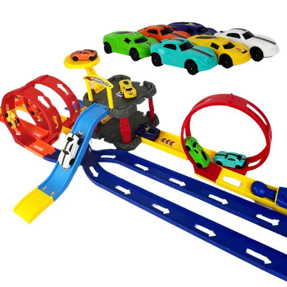 Imagem de Kit Pistas 3 Looping + 8 Carrinhos Brinquedo Diversão Estilo Hot Wheels