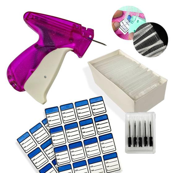 Imagem de Kit pistola aplicador de tag etiquetas roupas + 5 agulhas + 5000 pinos 25mm + 1000 etiquetas.