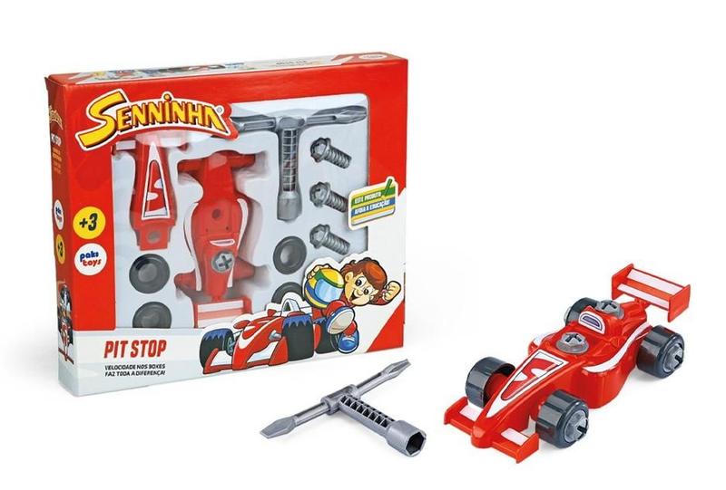 Imagem de Kit Pit Stop Senninha Com Carrinho F1 De Montar 14 Peças