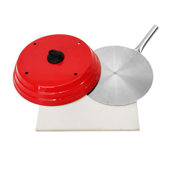 Kit Pizza Churrasqueira Pá de Pizza Alumínio Pedra Refratária Quadrada 40cm Abafador Vermelho Caseira Forno Grelha Pão Menor preço em Kit Pizza Churrasqueira Pá de Pizza Alumínio Pedra Refratária Quadrada 40cm Abafador Vermelho Caseira Forno Grelha Pão