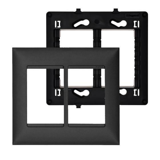 Imagem de Kit Placa 6 Postos Preto Onix com Suporte 4x4 Legrand PIAL Plus+