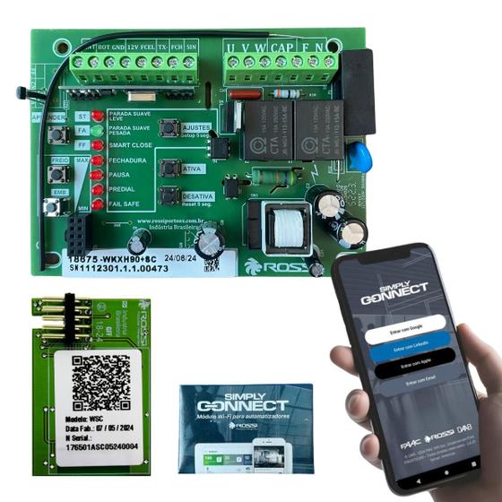 Imagem de Kit Placa Central De Comando Wkxh90 Simply Connect Motor Portão Wifi Rossi