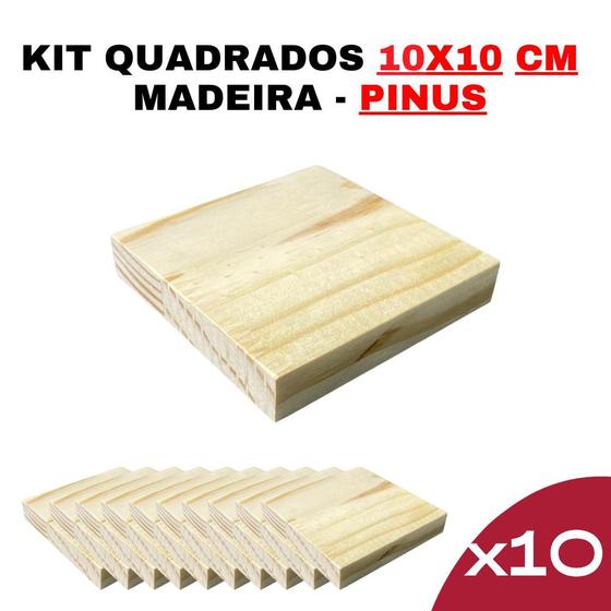 Imagem de Kit Placa de Madeira Pinus Premium 10cmx10cmx15mm - Artesanato - Decoração - Chapa Natural - DIY - Ecológico - Painel Rústico - Corte CNC - Pintura