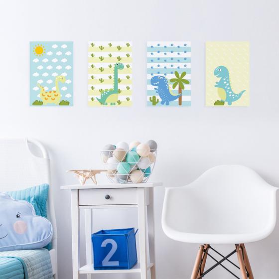 Imagem de Kit Placa Decorativa MDF Infantil Dinossauro Baby 4un 30x40