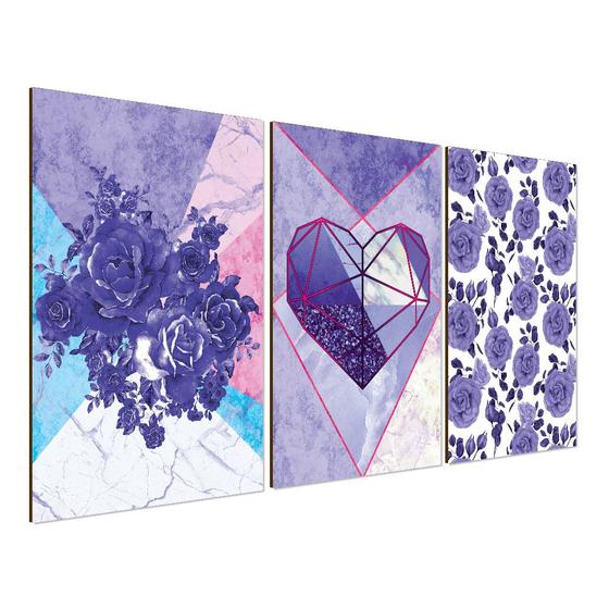 Imagem de Kit Placa Decorativo com Textura 3 un 20x30 Coração e Flores