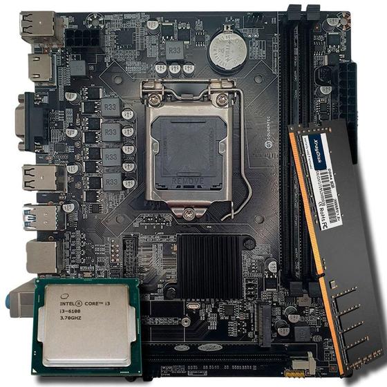 Kit Placa Mãe H110, Com Processador I3-6100, Ram 8Gb Ddr4 - Sobraltech Imagem de Kit Placa Mãe H110, Com Processador I3-6100, Ram 8Gb Ddr4
