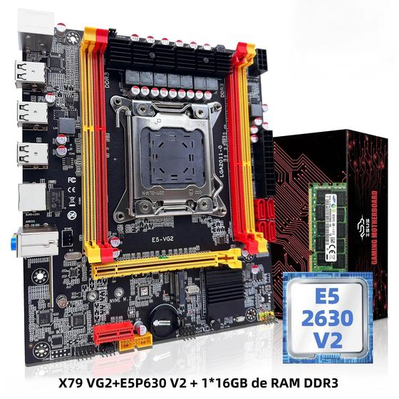 Imagem de Kit Placa-Mãe Intel Xeon E5 2630 V2 - X79 VG2 com 16GB DDR3 ECC RAM e NVMe M.2 SATA