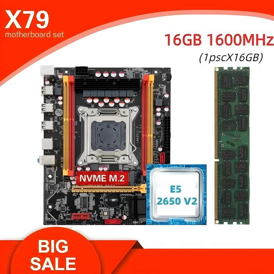 Imagem de Kit Placa-Mãe X79 com CPU Xeon E5 2650 V2 e 16GB DDR3 ECC 1600MHz