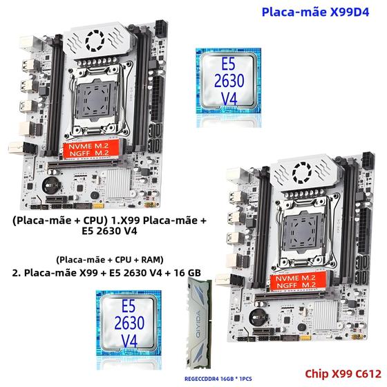 Imagem de Kit Placa-Mãe X99 com CPU LGA2011-3 Xeon E5 2630 V4 - 16GB DDR4 REG ECC NVMe M.2 Qiyida