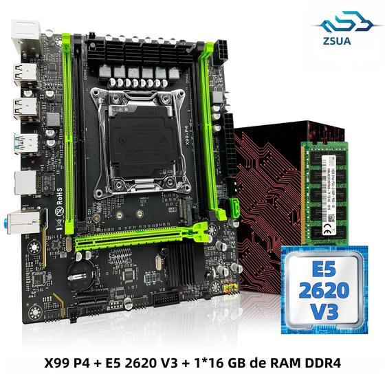 Imagem de Kit Placa-Mãe X99 com Processador Intel Xeon E5 2620 V3, 16GB DDR4, NVMe M.2 e SATA