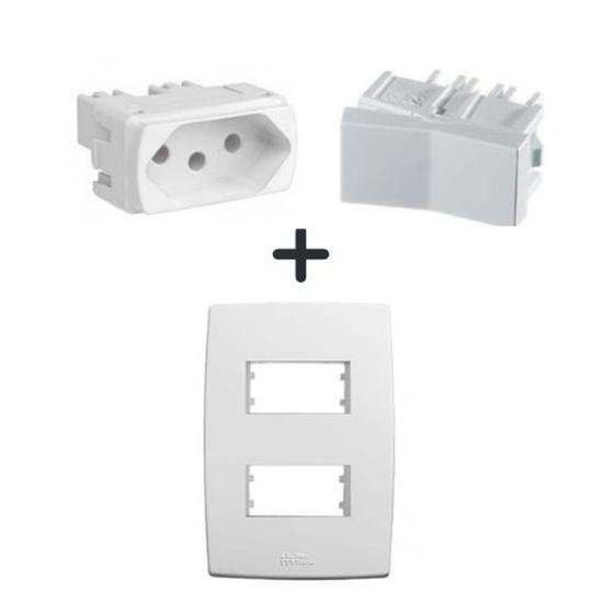 Imagem de kit placa p/2 + módulo interruptor simples + módulo tomada 20A