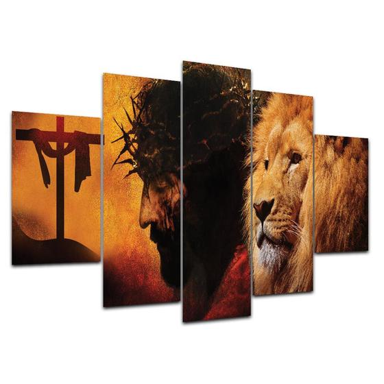 Imagem de Kit Placa Quadro Decorativo 3D Borda infinita Jesus e Leão