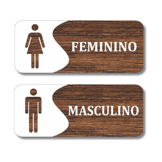 Imagem de Kit Placa Sinalização Banheiro Feminino Masculino Sanitário