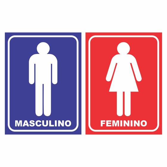Imagem de Kit Placa Sinalização Banheiro Feminino Masculino Sanitário