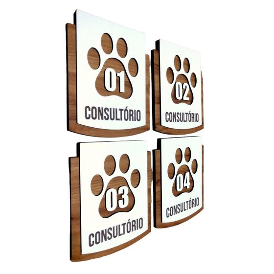 Imagem de Kit Placa Sinalização - Pet Com 4 Peças MDF 15x13cm