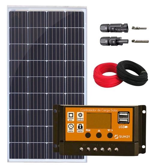 Imagem de Kit Placa Solar 155W Resun Controlador PWM 30A Painel Cabo e MC4