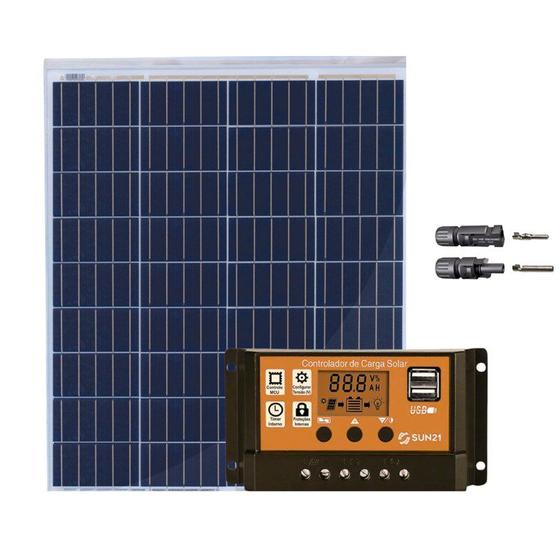 Imagem de Kit Placa Solar 80W Controlador Carga PWM 30A Painel Resun C/ MC4