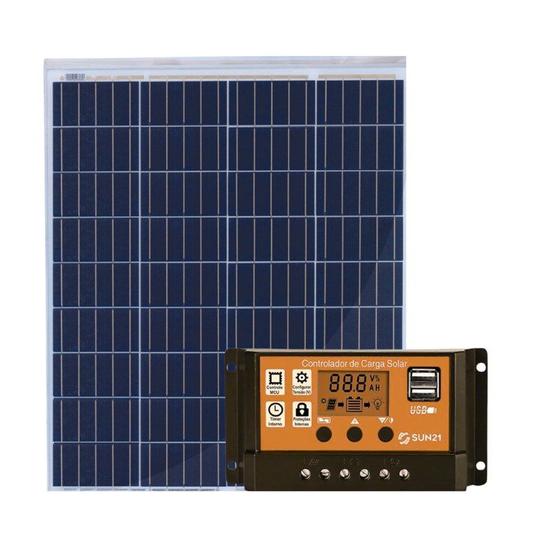 Imagem de Kit Placa Solar 80W Controlador Carga PWM 30A Painel Resun