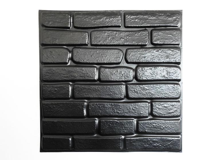 Imagem de Kit Placas 3D Tijolinho Preta Decorativa 20 Peças Revestimento PVC Auto Relevo 50x50 Tijolo Rústico