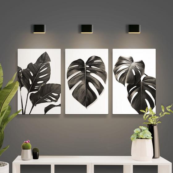 Imagem de Kit Placas Decorativas 3 Peças 19,0 X 28,5 cm - Folhas Preto e Branco