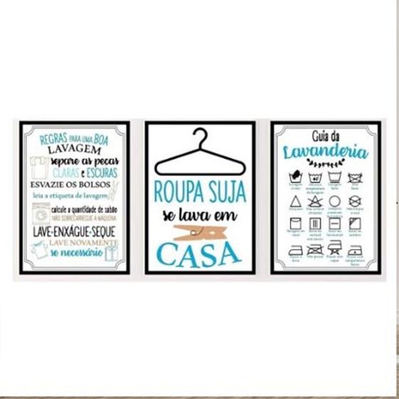 Imagem de Kit Placas Decorativas 3 peças Roupa Suja Lava em Casa Lavanderia