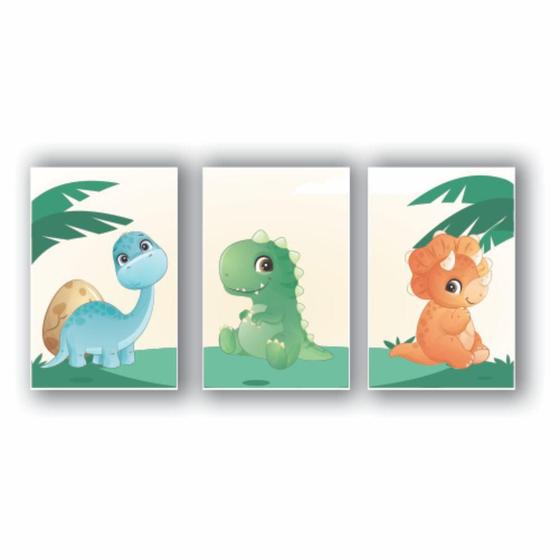 Imagem de Kit Placas Quadros 3 Pçs 20X30 Infantil Dinossauro Baby