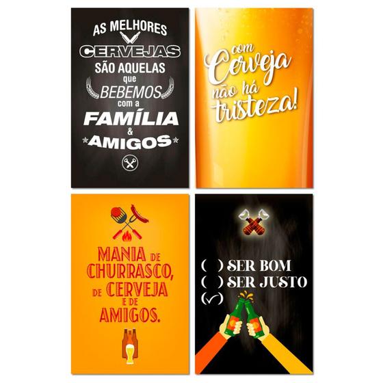 Imagem de Kit Placas Quadros Cervejas Frases Bebidas 4 pçs 20x13 cm