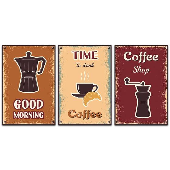 Imagem de Kit Placas Quadros Decorativos 3 pçs 20x30 Cantinho do café