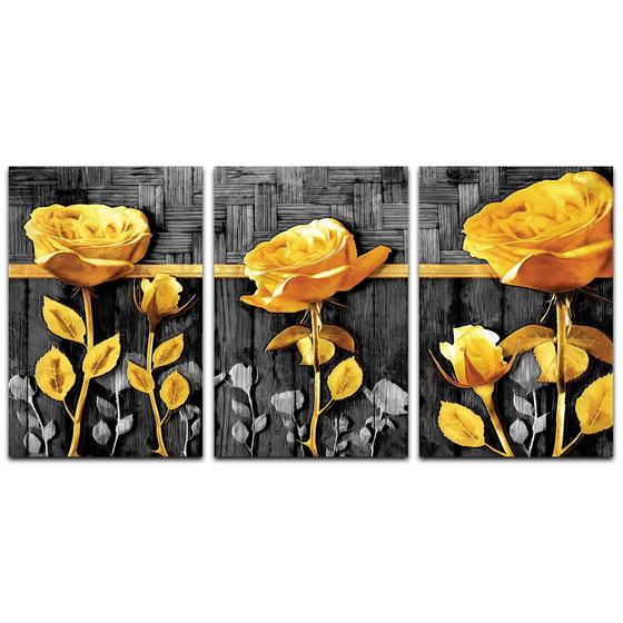 Imagem de Kit Placas Quadros Decorativos 3 pçs MDF 20x30 Floridas