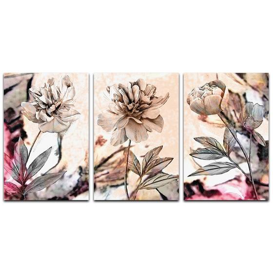 Imagem de Kit Placas Quadros Decorativos 3 pçs MDF 20x30 Floridas