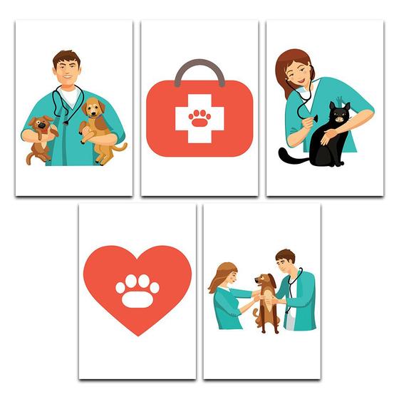 Imagem de Kit Placas Quadros Decorativos 5 peças MDF 20x30 Veterinário