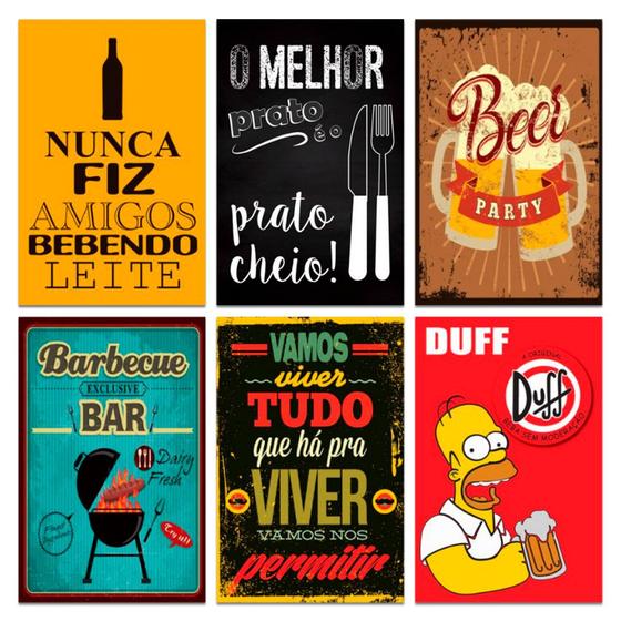 Imagem de Kit Placas Quadros Decorativos Bebidas Frases 6 pçs 20x30 cm