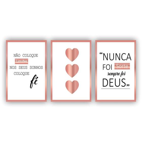 Imagem de Kit Placas Quadros Decorativos Sala 3 20X30 Religioso Nunca Foi Sorte