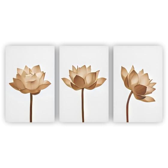 Imagem de Kit Placas Quadros Sala 3 Pçs 80X60 Floral Rustica